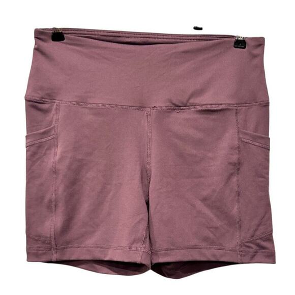 Size Large High Rise Compression Shorts Purple Athletic Yoga Gym Pockets - Picture 1 of 9